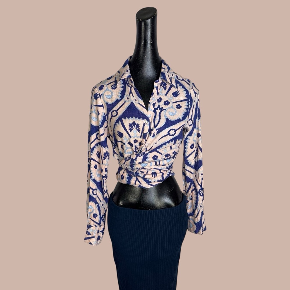 Christian Siriano New York linen blend tie-front blouse - Picture 3 of 12